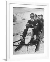 Joseph Meconi Sitting in Driver's Seat of Bobsled with Teammates at Winter Olympics-null-Framed Premium Photographic Print