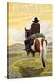 Joseph, Oregon, Cowboy on Horseback-Lantern Press-Stretched Canvas