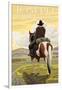 Joseph, Oregon, Cowboy on Horseback-Lantern Press-Framed Art Print