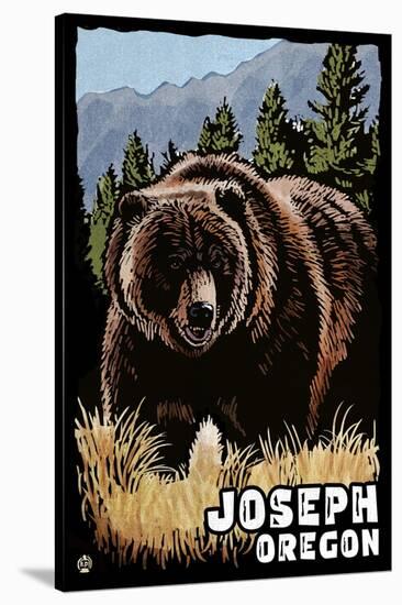 Joseph, Oregon - Grizzly Bear - Scratchboard-Lantern Press-Stretched Canvas