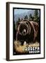 Joseph, Oregon - Grizzly Bear - Scratchboard-Lantern Press-Framed Art Print