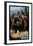 Joseph, Oregon - Grizzly Bear - Scratchboard-Lantern Press-Framed Art Print