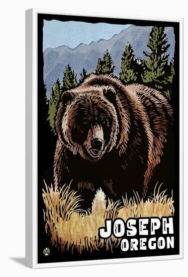 Joseph, Oregon - Grizzly Bear - Scratchboard-Lantern Press-Framed Art Print