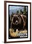 Joseph, Oregon - Grizzly Bear - Scratchboard-Lantern Press-Framed Art Print