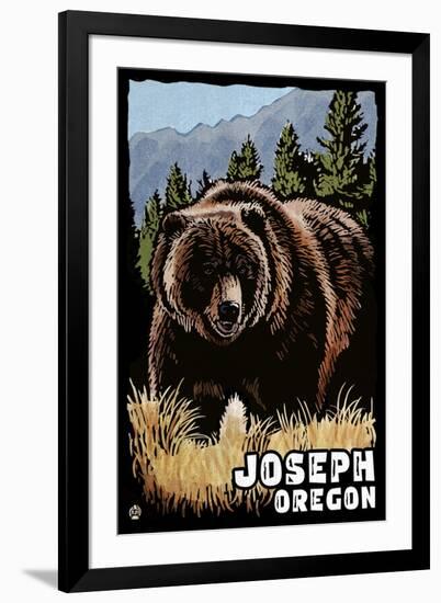 Joseph, Oregon - Grizzly Bear - Scratchboard-Lantern Press-Framed Art Print