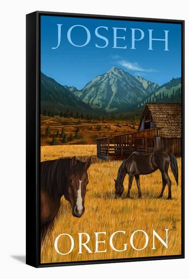 Joseph, Oregon - Horses and Barn-Lantern Press-Framed Stretched Canvas