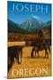 Joseph, Oregon - Horses and Barn-Lantern Press-Mounted Art Print