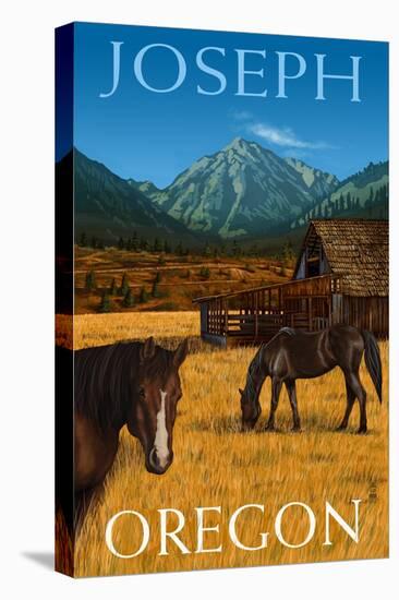 Joseph, Oregon - Horses and Barn-Lantern Press-Stretched Canvas