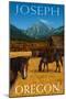 Joseph, Oregon - Horses and Barn-Lantern Press-Mounted Art Print