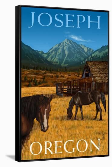 Joseph, Oregon - Horses and Barn-Lantern Press-Framed Stretched Canvas