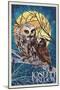 Joseph, Oregon - Owl and Owlet-Lantern Press-Mounted Art Print