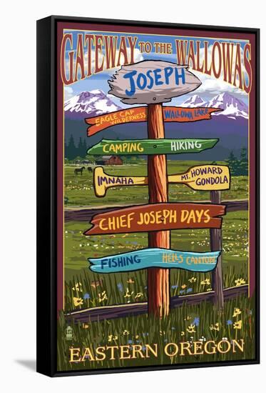 Joseph, Oregon - Sign Destinations-Lantern Press-Framed Stretched Canvas