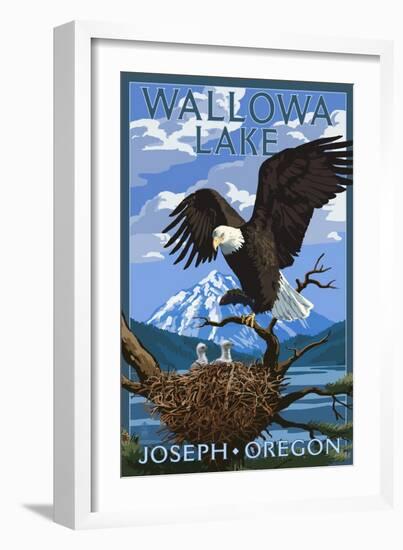 Joseph, Oregon - Wallowa Lake Eagle and Chicks-Lantern Press-Framed Art Print