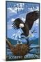 Joseph, Oregon - Wallowa Lake Eagle and Chicks-Lantern Press-Mounted Art Print