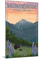 Joseph, Oregon - Wallowa Mountains - Bear and Spring Flowers-Lantern Press-Mounted Art Print