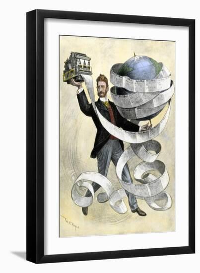 Joseph Pulitzer Holding a Press Printing the New York World Newspaper, 1901-null-Framed Giclee Print