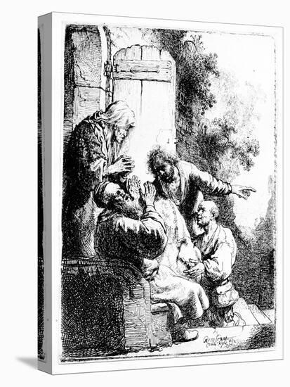 Joseph's Coat Brought to Jacob, C.1633 (Etching)-Rembrandt van Rijn-Stretched Canvas