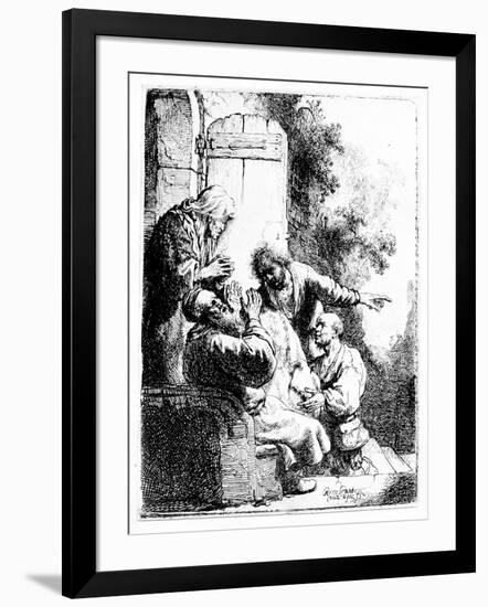 Joseph's Coat Brought to Jacob, C.1633 (Etching)-Rembrandt van Rijn-Framed Giclee Print