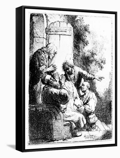 Joseph's Coat Brought to Jacob, C.1633 (Etching)-Rembrandt van Rijn-Framed Stretched Canvas