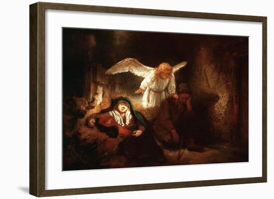 Joseph's Dream in the Stable in Bethlehem-Rembrandt van Rijn-Framed Giclee Print