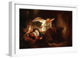 Joseph's Dream in the Stable in Bethlehem-Rembrandt van Rijn-Framed Giclee Print