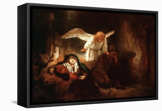 Joseph's Dream in the Stable in Bethlehem-Rembrandt van Rijn-Framed Stretched Canvas