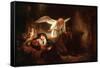 Joseph's Dream in the Stable in Bethlehem-Rembrandt van Rijn-Framed Stretched Canvas