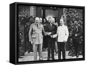 Joseph Stalin, Harry Truman, and Winston Churchill at the Potsdam Conference-null-Framed Stretched Canvas