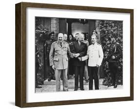 Joseph Stalin, Harry Truman, and Winston Churchill at the Potsdam Conference-null-Framed Photo