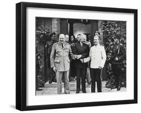 Joseph Stalin, Harry Truman, and Winston Churchill at the Potsdam Conference-null-Framed Photo