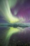Iceland, Jokulsarlon. Aurora lights reflect in lagoon.-Josh Anon-Photographic Print