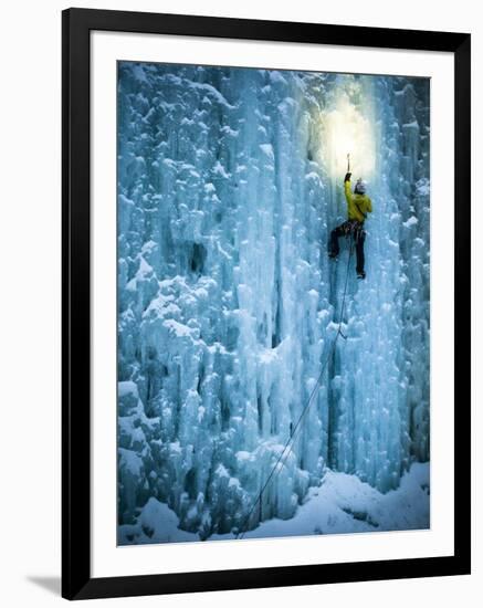 Josh Granberg Climbs by Headlamp on a Picked-Out Genesis I in Hyalite Canyon in Montana.-Ben Herndon-Framed Photographic Print