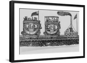 Joshua Shaw's Sketch of an Early Steam Locomotive Pulling Two Full Passenger Cars-null-Framed Giclee Print
