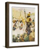 Joshua Takes the City of Jericho, Whose Walls Crumble at the Sound of His Trumpets-null-Framed Art Print