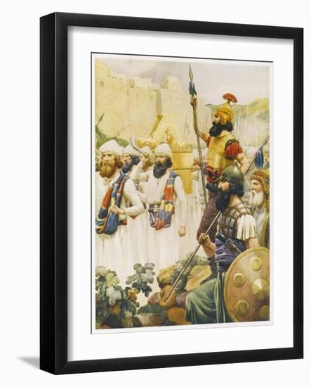 Joshua Takes the City of Jericho, Whose Walls Crumble at the Sound of His Trumpets-null-Framed Art Print