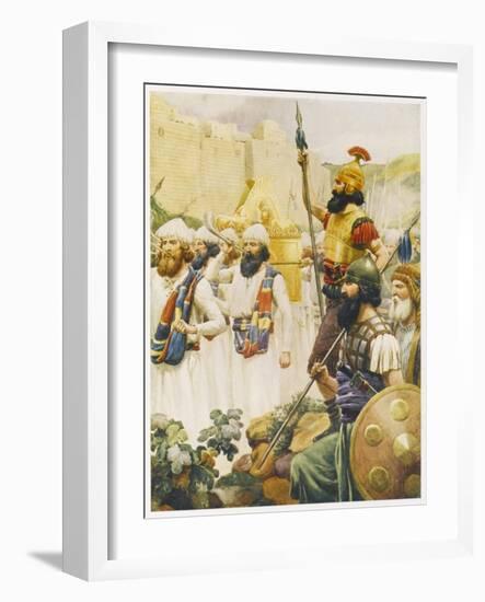 Joshua Takes the City of Jericho, Whose Walls Crumble at the Sound of His Trumpets-null-Framed Art Print