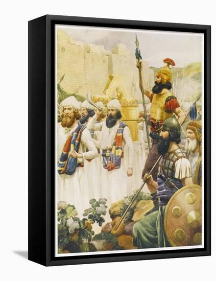 Joshua Takes the City of Jericho, Whose Walls Crumble at the Sound of His Trumpets-null-Framed Stretched Canvas