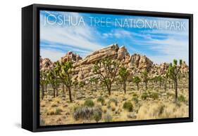 Joshua Tree National Park, California - Blue Sky and Rocks-Lantern Press-Framed Stretched Canvas