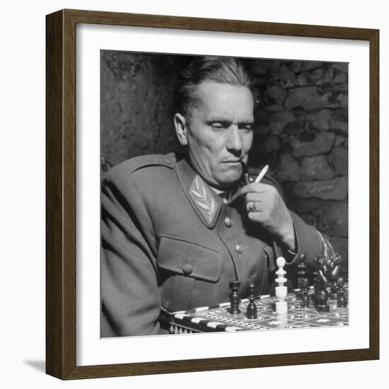 Josip Broz, aka Marshal Tito, Leader of the Yugoslavia Resistance Playing Chess at His Hq-John Phillips-Framed Premium Photographic Print