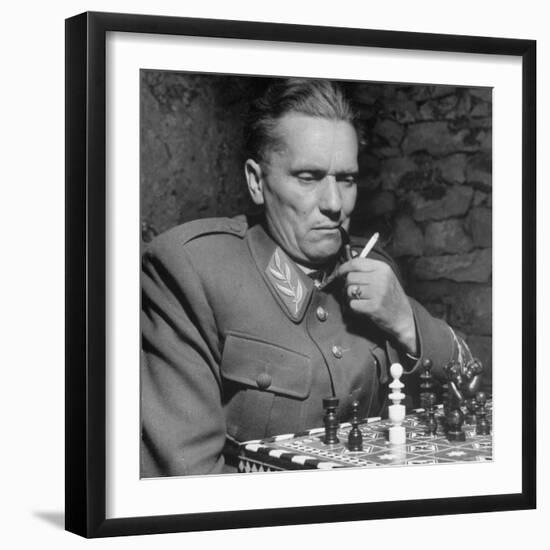 Josip Broz, aka Marshal Tito, Leader of the Yugoslavia Resistance Playing Chess at His Hq-John Phillips-Framed Premium Photographic Print