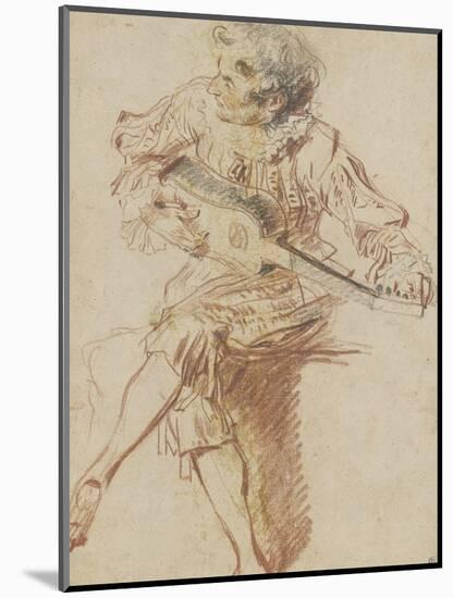 Joueur de guitare assis-Jean Antoine Watteau-Mounted Giclee Print
