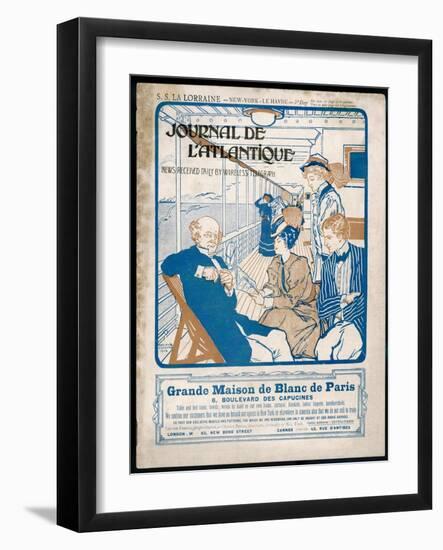 Journal De L'Atlantique, Ship's Newspaper for the 3rd Day of the Atlantic Crossing by La Lorraine-Adolphe Cossard-Framed Art Print