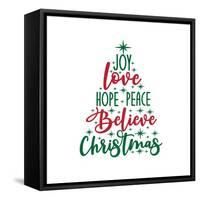 Joy Love Hope Peace Believe Christmas - Calligraphy Text, with Stars.-Regina Tolgyesi-Framed Stretched Canvas