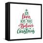 Joy Love Hope Peace Believe Christmas - Calligraphy Text, with Stars.-Regina Tolgyesi-Framed Stretched Canvas