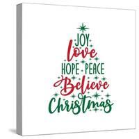 Joy Love Hope Peace Believe Christmas - Calligraphy Text, with Stars.-Regina Tolgyesi-Stretched Canvas