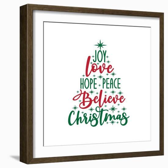 Joy Love Hope Peace Believe Christmas - Calligraphy Text, with Stars.-Regina Tolgyesi-Framed Photographic Print