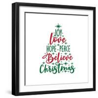 Joy Love Hope Peace Believe Christmas - Calligraphy Text, with Stars.-Regina Tolgyesi-Framed Photographic Print