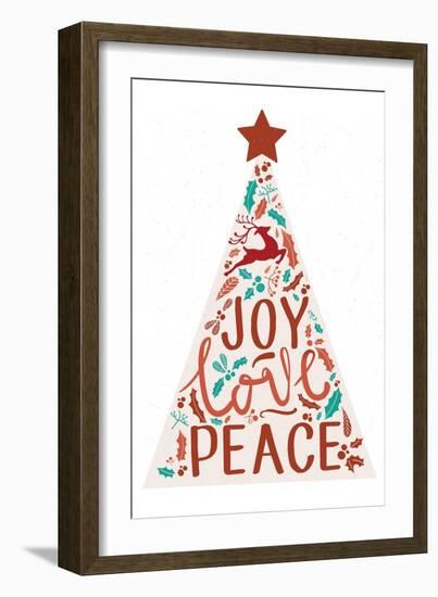 Joy Love Peace - Christmas Tree-Lantern Press-Framed Art Print