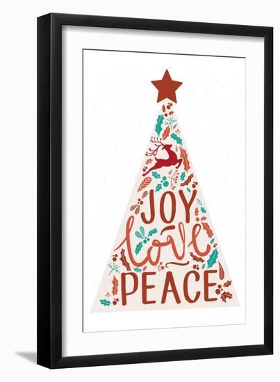 Joy Love Peace - Christmas Tree-Lantern Press-Framed Art Print