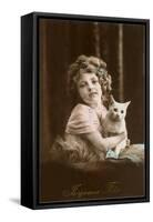 Joyeuse Fete, Girl with Cat-null-Framed Stretched Canvas
